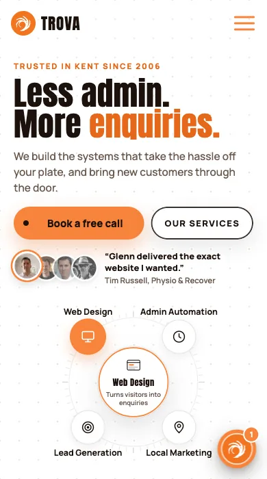 The new Trova website on a phone
